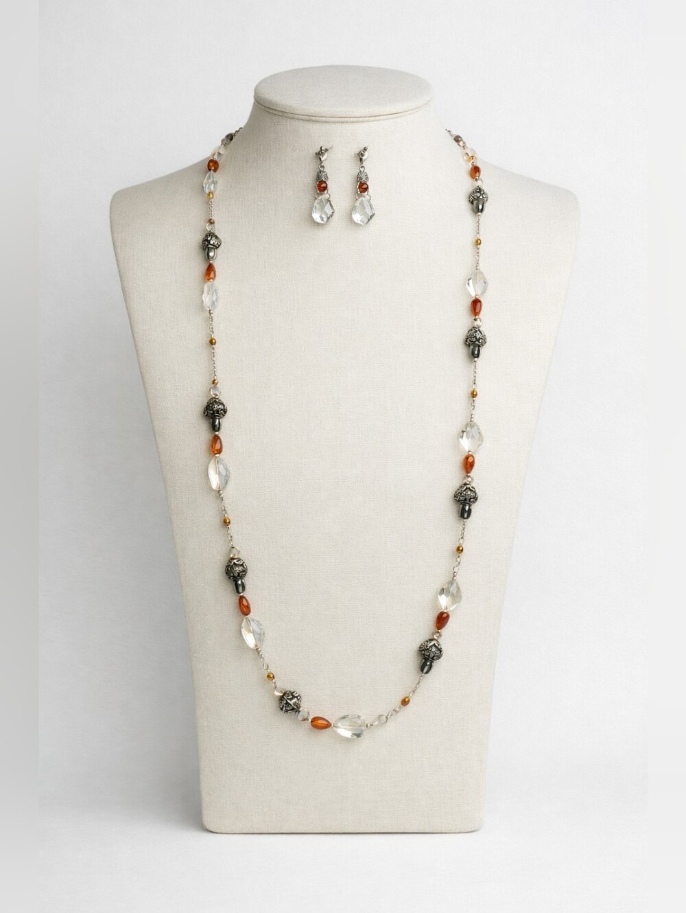 Chic Silver and Amber Necklace Set